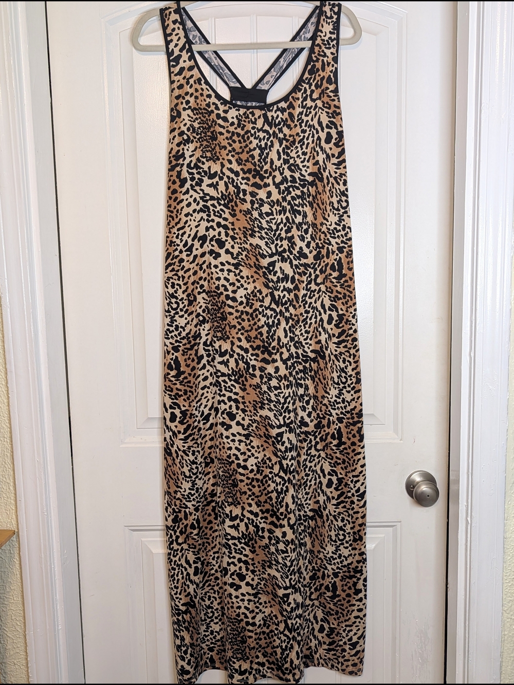 Gilligan & O'Malley Leopard Print Racerback Sleeveless Knit Maxi Nightgown